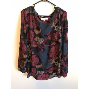 LOFT Floral Blouse in Red and Gold